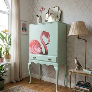 Handpainted Hutch Cabinet - Flamingo